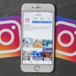 iPhone displaying Instagram feed with logo cards